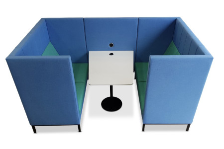 4 person setting - 2 x 2 Seaters + 1000mmL joiner wall between. Table is an optional extra. Available with USB/Power Outlet.